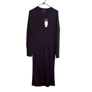 Roberto Collina Merino Wool Sweater Dress Burgundy Ribbed Knit L